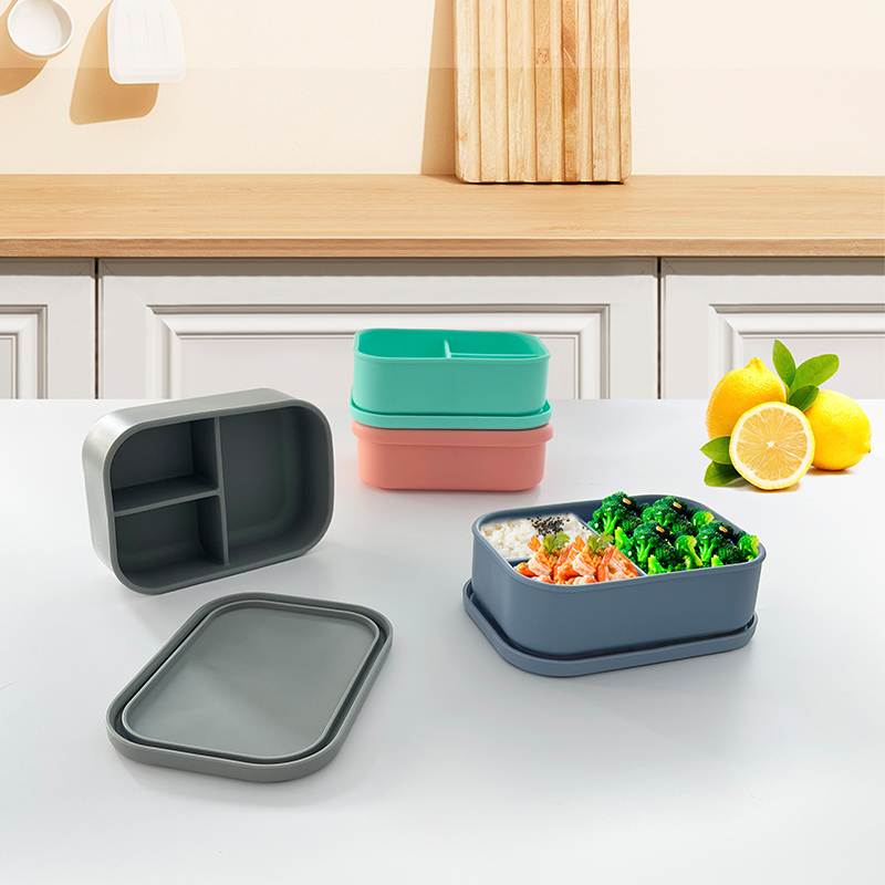 DUMO Hot Selling Food Grade Silicone food container Portable Kids Bento Box silicone bento lunch box With 3 Compartment