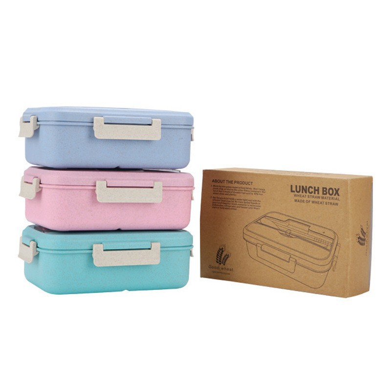 Food Grade Biodegradable Wheat Straw Lunch Box Microwave Safe School Office Bento Food Container with Free Cutlery Whole