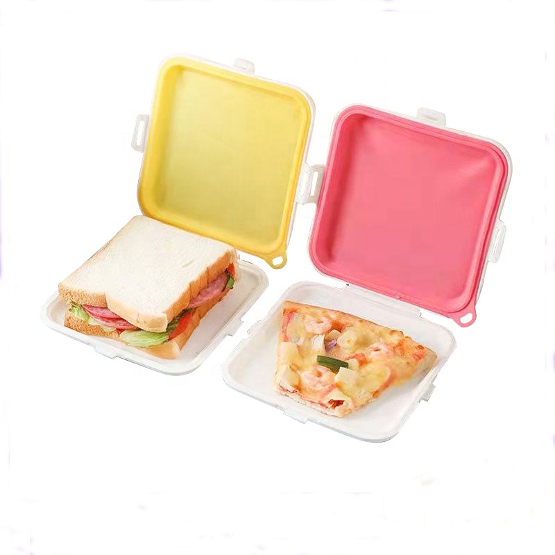 Portable Students Office Worker Kitchen Silicone Lunch Box Sandwich Lunchbox Toast Bento Box Bread Cake Food Container S