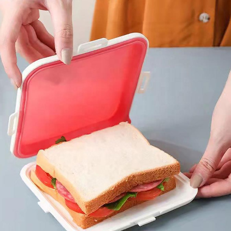 Portable Students Office Worker Kitchen Silicone Lunch Box Sandwich Lunchbox Toast Bento Box Bread Cake Food Container S