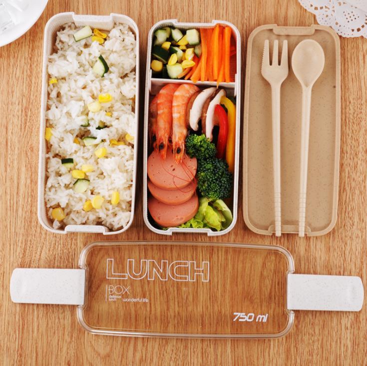 2 Layers Microwave Safe Biodegradable Bamboo Fiber Bento Lunch Box Leakproof plastic food container