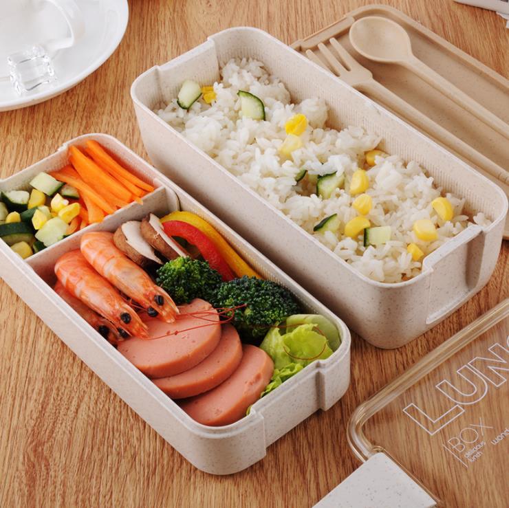 2 Layers Microwave Safe Biodegradable Bamboo Fiber Bento Lunch Box Leakproof plastic food container