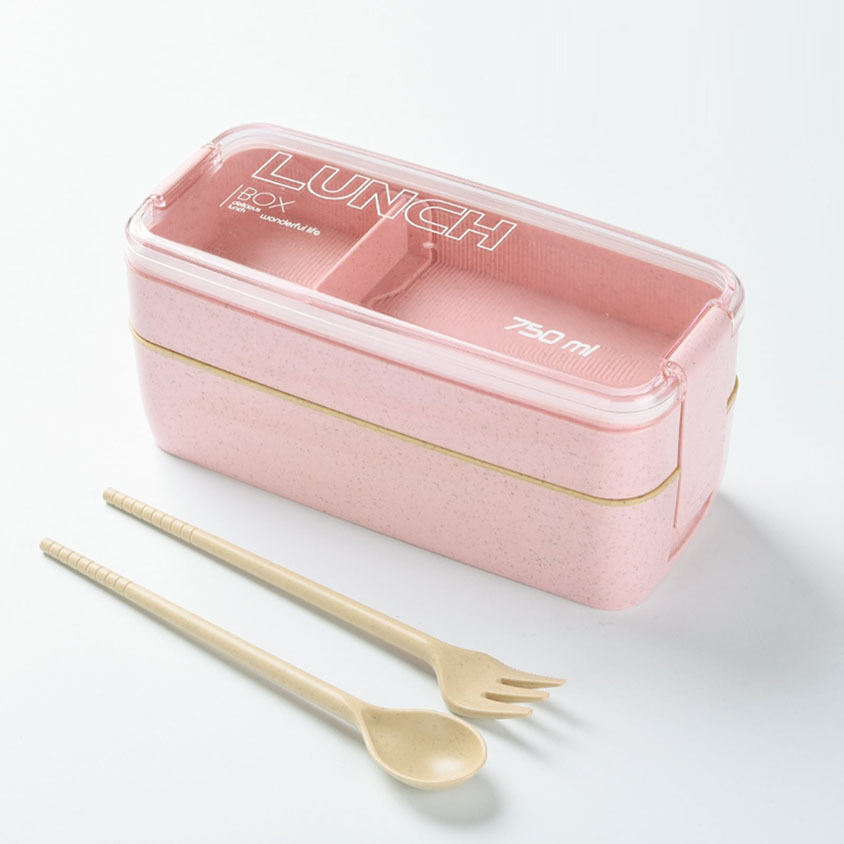 2 Layers Microwave Safe Biodegradable Bamboo Fiber Bento Lunch Box Leakproof plastic food container