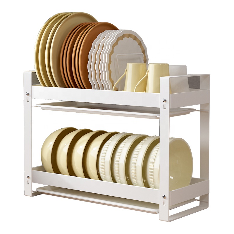 2 Tiers Stainless Steel Dish Bowl Drying Rack Kitchen Tabletop Dish Rack  (1 Piece)
