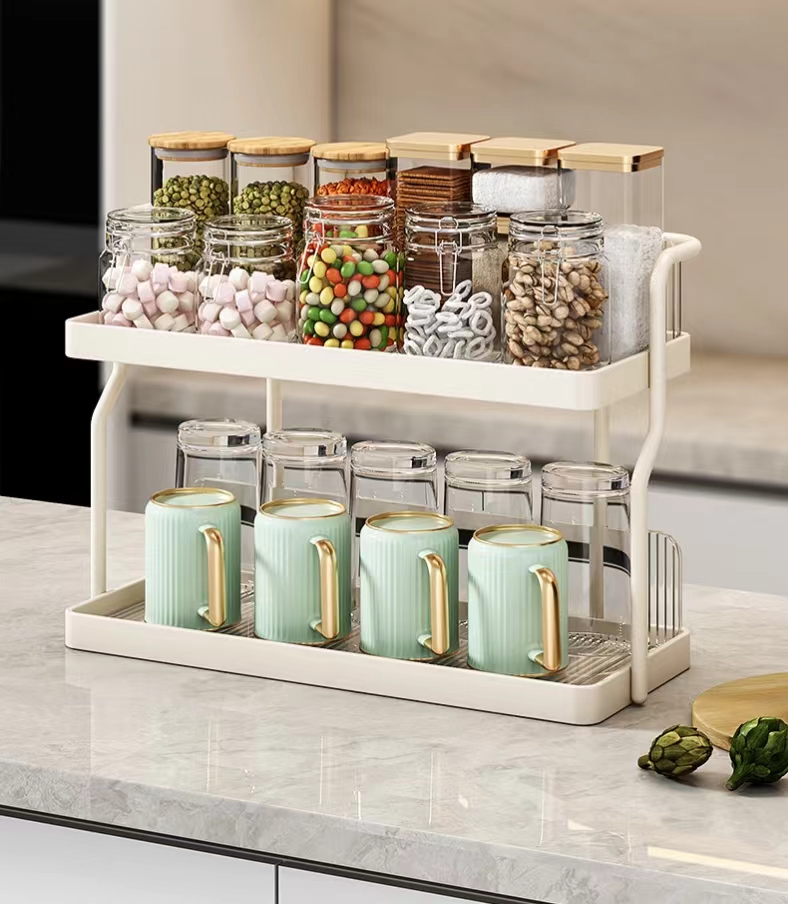 Home Kitchen Acrylic Double-Layer Seasoning Storage Shelf (1 Piece)