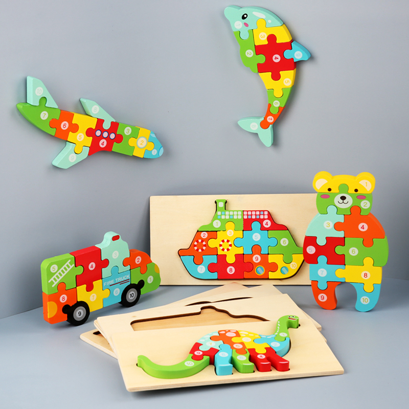 Kid Jigsaw Board 3D Wooden For Toddlers Puzzle Tangram Cartoon Vehicle Animals Learning Educational Toys for Children