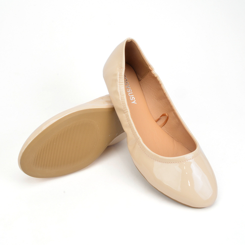 Stock High Quality Shiny PU Luxury memory foam insole ladies shoes slip on ballet casual women flat shoes