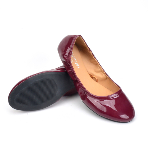Stock High Quality Shiny PU Luxury memory foam insole ladies shoes slip on ballet casual women flat shoes