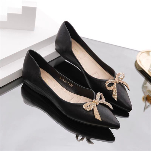 Elegant pointed toe rhinestone bow knot flat business women shoes