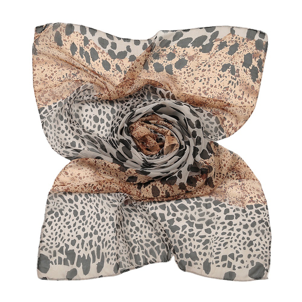 Summer Spring New leopard print stitching chiffon women's sunscreen silk scarf tulle scarf for outside