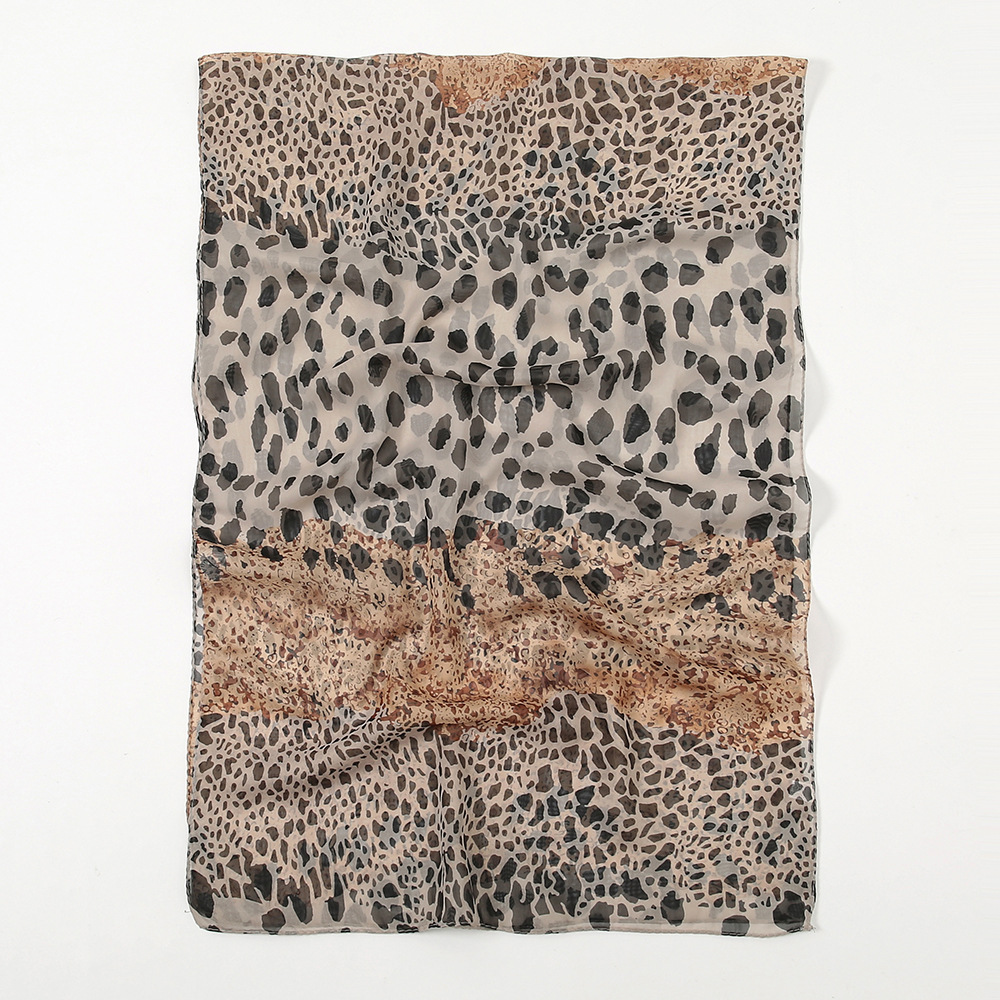 Summer Spring New leopard print stitching chiffon women's sunscreen silk scarf tulle scarf for outside