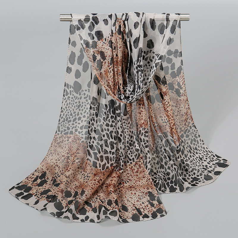 Summer Spring New leopard print stitching chiffon women's sunscreen silk scarf tulle scarf for outside