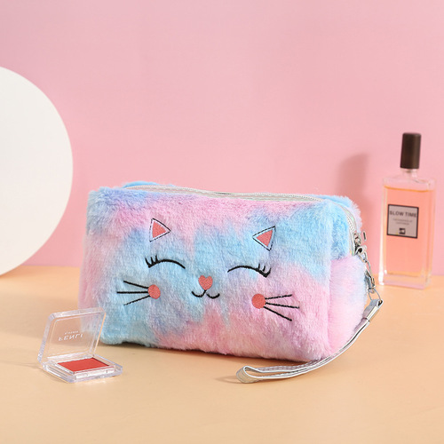 Cute Kitty Plush Soft Cosmetic Bag Pencil Pouch Fashion Style Kitty Cat Makeup Brush Case