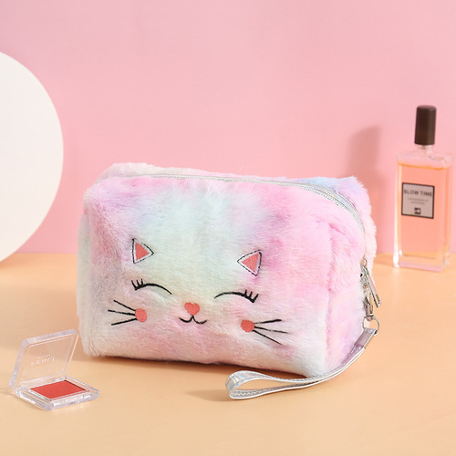 Cute Kitty Plush Soft Cosmetic Bag Pencil Pouch Fashion Style Kitty Cat Makeup Brush Case