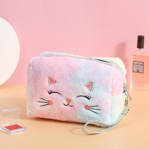 Cute Kitty Plush Soft Cosmetic Bag Pencil Pouch Fashion Style Kitty Cat Makeup Brush Case