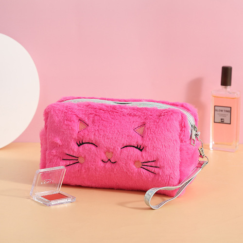 Cute Kitty Plush Soft Cosmetic Bag Pencil Pouch Fashion Style Kitty Cat Makeup Brush Case