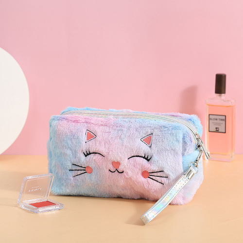 Cute Kitty Plush Soft Cosmetic Bag Pencil Pouch Fashion Style Kitty Cat Makeup Brush Case