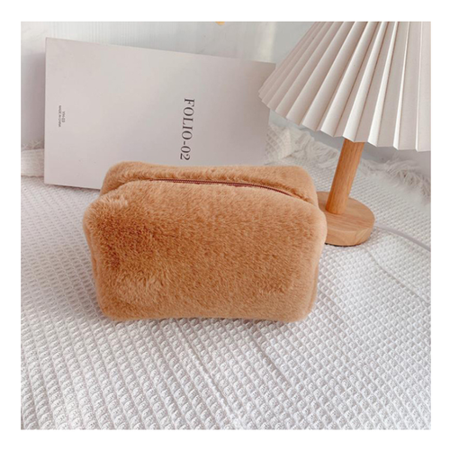 Fashion Design Soft Faux Fur Petty Pastel Fluffy Furry Make Up Bag Cosmetic Pouch Case