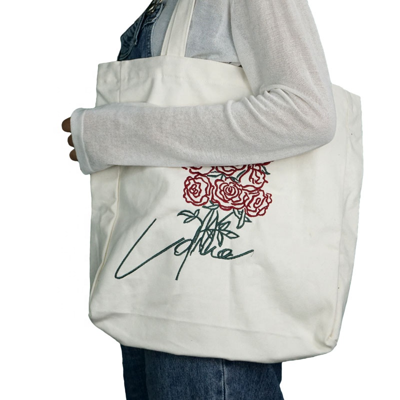 Vibrant Chinese Art Embroidered Tote Bag Colorful Cotton Canvas Handbag