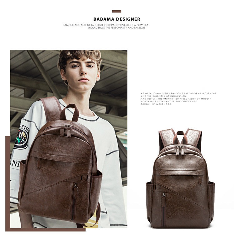 New style men's backpack Korean women's shoulder bag male leisure student school travel pu leather LAPTOP BACKPACK