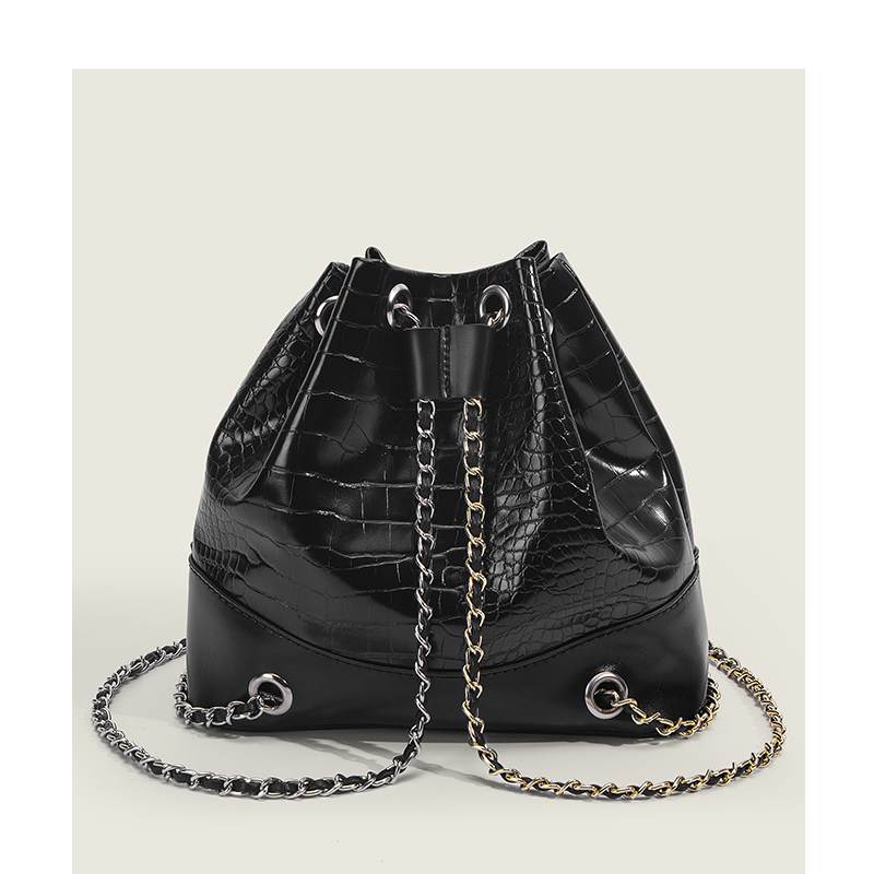 Fashion women Alligator leather adjustable backpack  design Bucket Bag girls drawstring leather backpack