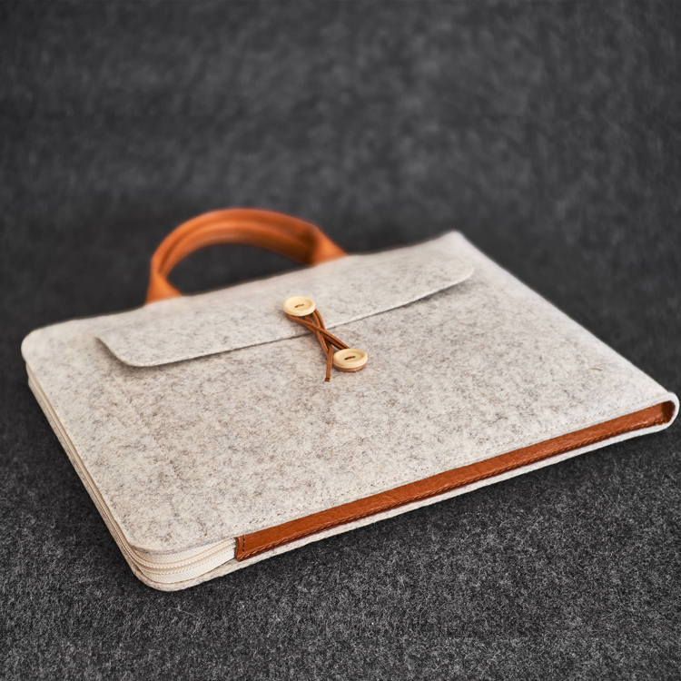 Leather Handle Felt Laptop Bag Protective Zipper Closure Business Briefcase for Men & Women