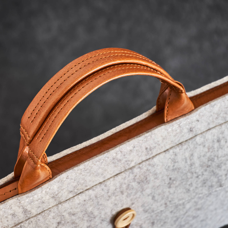 Leather Handle Felt Laptop Bag Protective Zipper Closure Business Briefcase for Men & Women