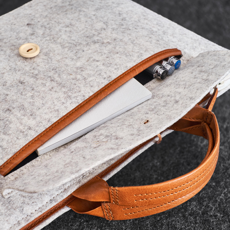 Leather Handle Felt Laptop Bag Protective Zipper Closure Business Briefcase for Men & Women