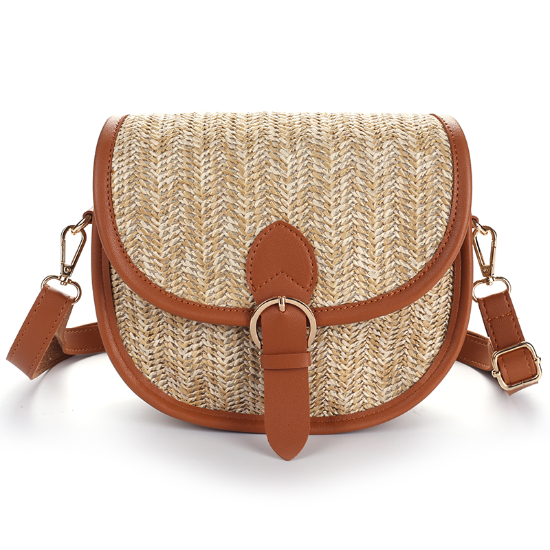PP Straw Women Messenger bag Adjustable and Removable PU Strap Lightweight Shoulder bag