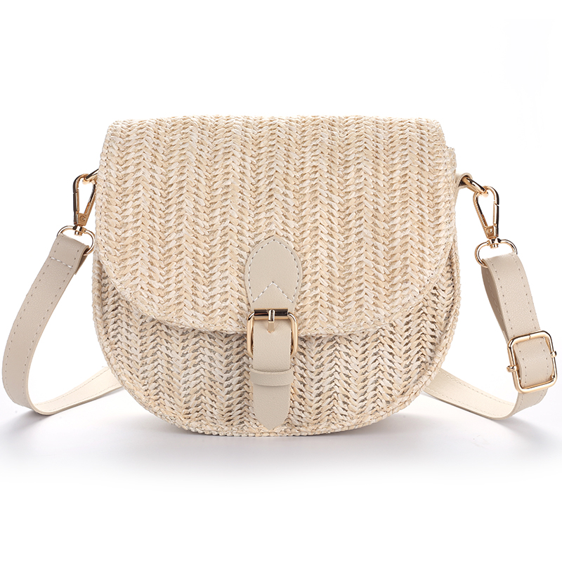 PP Straw Women Messenger bag Adjustable and Removable PU Strap Lightweight Shoulder bag