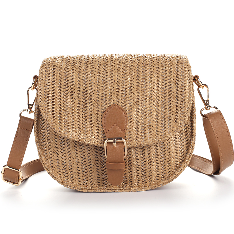 PP Straw Women Messenger bag Adjustable and Removable PU Strap Lightweight Shoulder bag