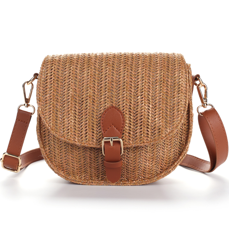 PP Straw Women Messenger bag Adjustable and Removable PU Strap Lightweight Shoulder bag