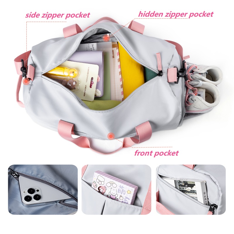 Travel sports gym duffel bag with shoe compartment bag for women