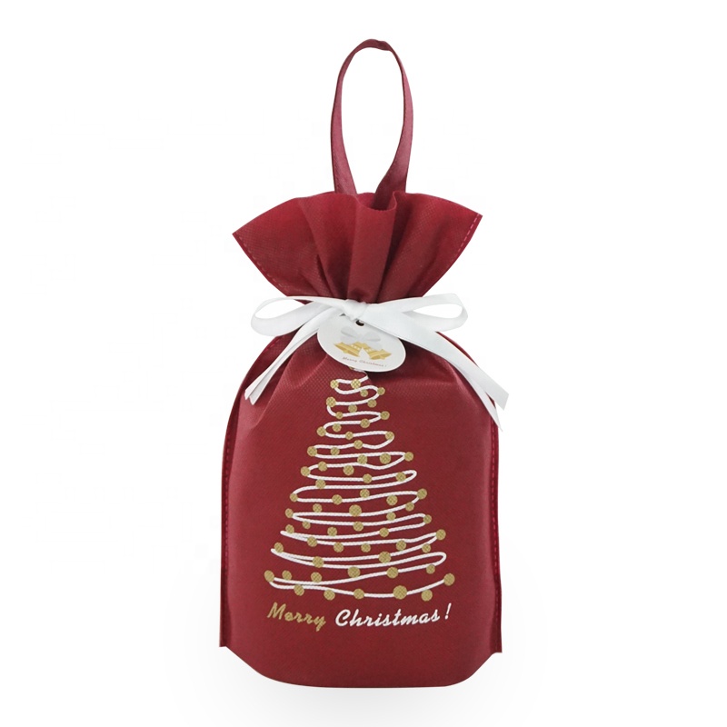 Green Red White Non-woven Christmas Tree Handle Drawstring Gift Bags