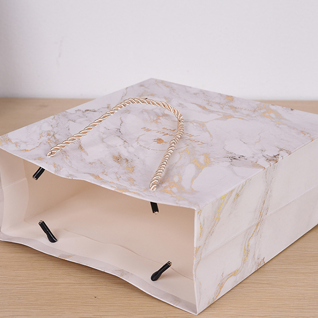 Fashion Boutique Luxury Retail Accept  Your Own  Small Carry Paper Gift Shopping Bags With Ribbon Handle