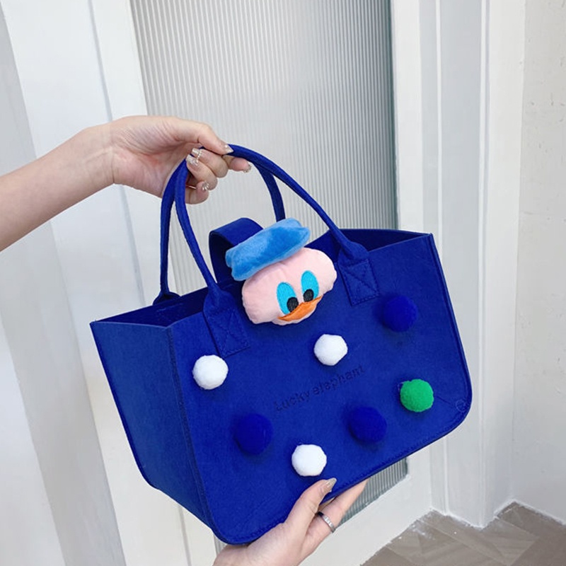Cartoon Felt Shoulder Tote Bags Portable Shopping Bag, Baby Birthday Gift Handbag for Children