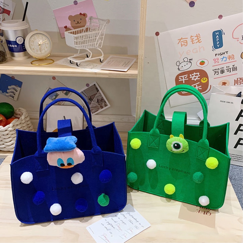 Cartoon Felt Shoulder Tote Bags Portable Shopping Bag, Baby Birthday Gift Handbag for Children
