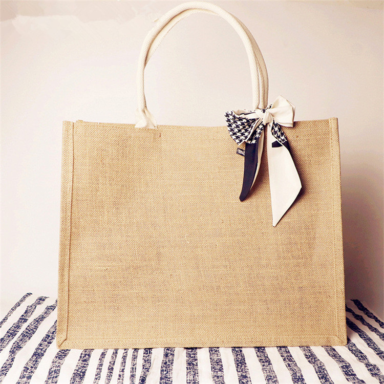 Accept  Size  Eco-Friendly Reusable Burlap Grocery Bag Shopping Gifts Natural Jute Tote Bag