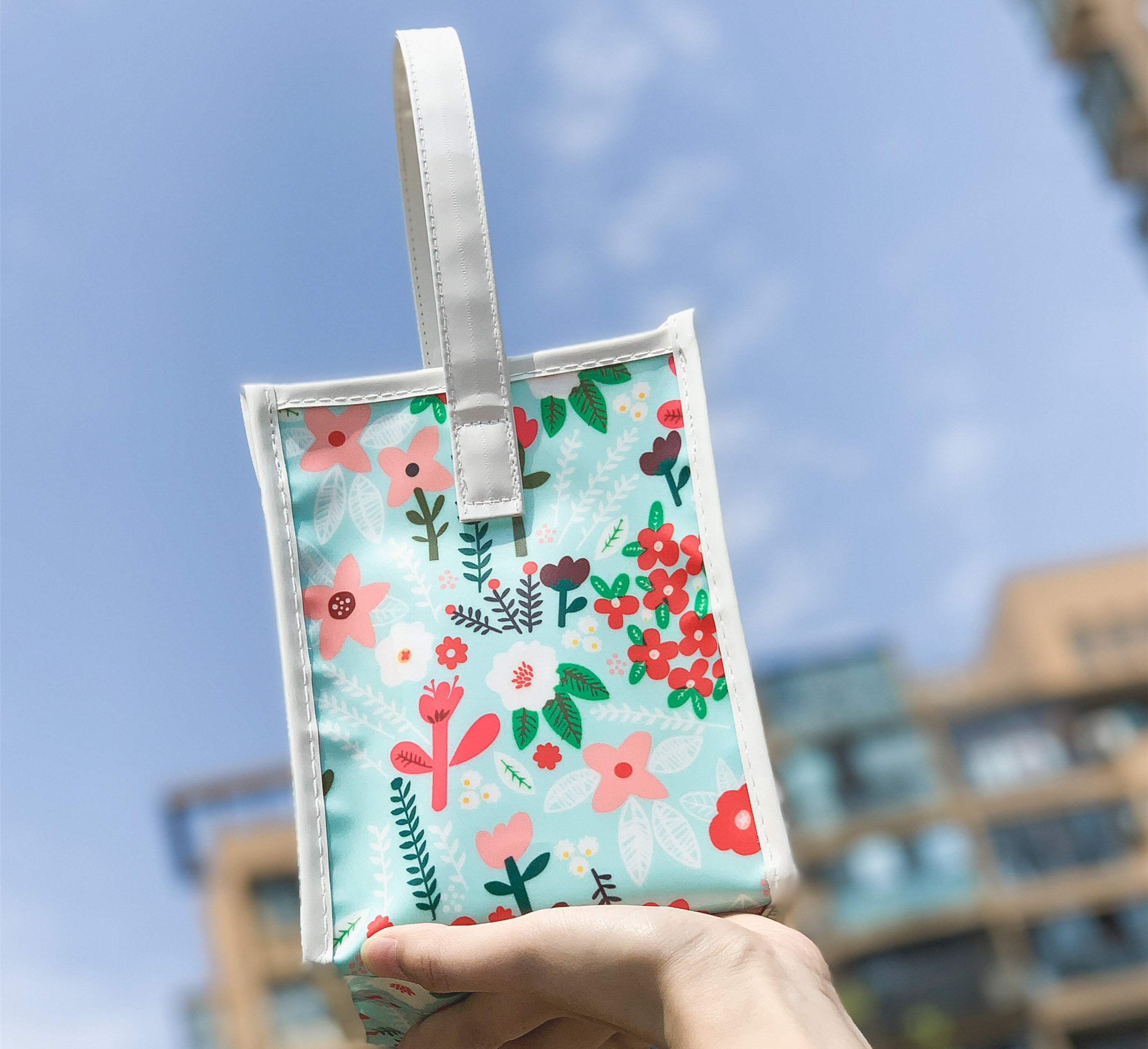 Waterproof Fully  Print Colorful  flower Summer  Gift Bag Cotton Canvas Small Kawaii Tote Bag For Girls