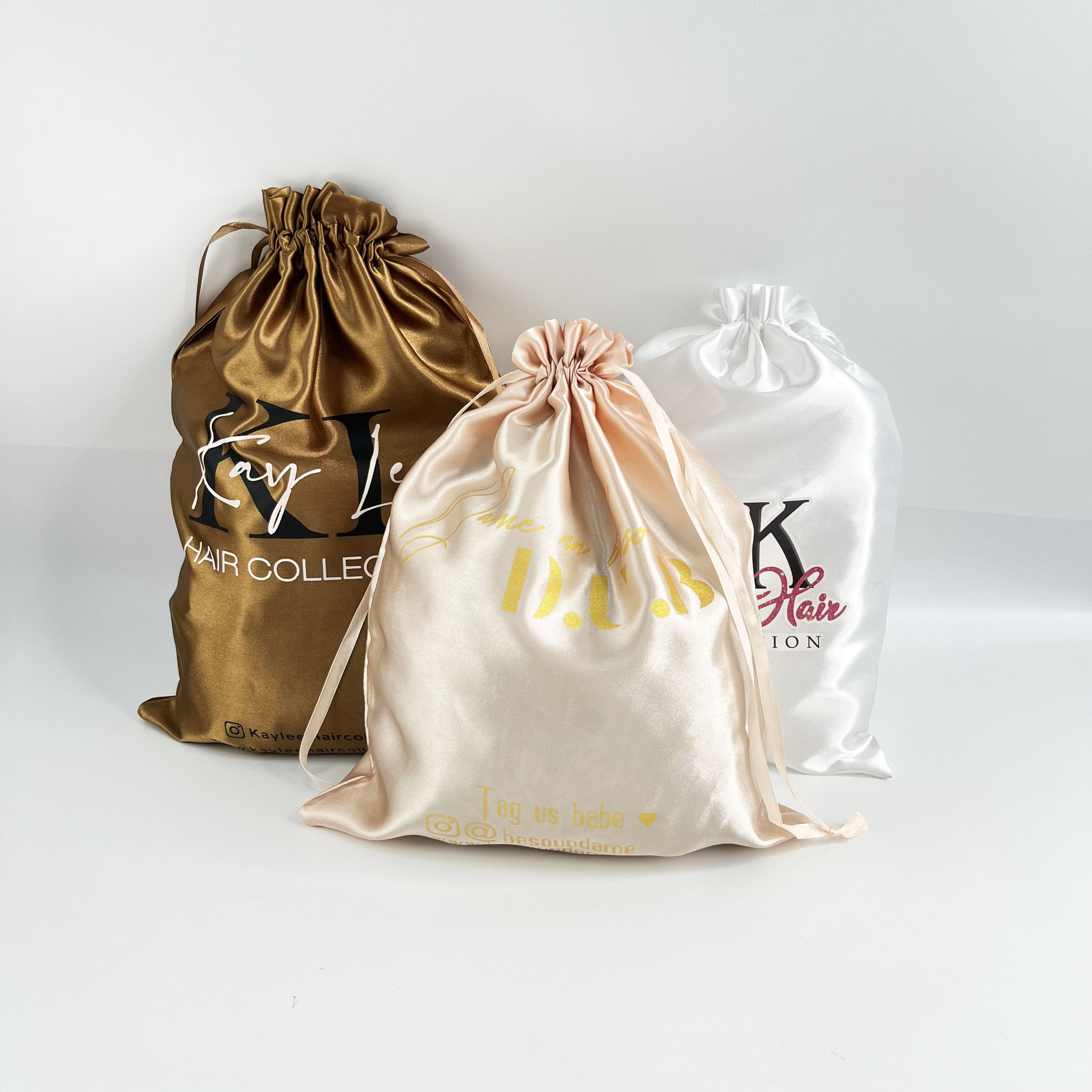  luxury  gift packaging silk drawstring bag for hair extensions,satin bags with 