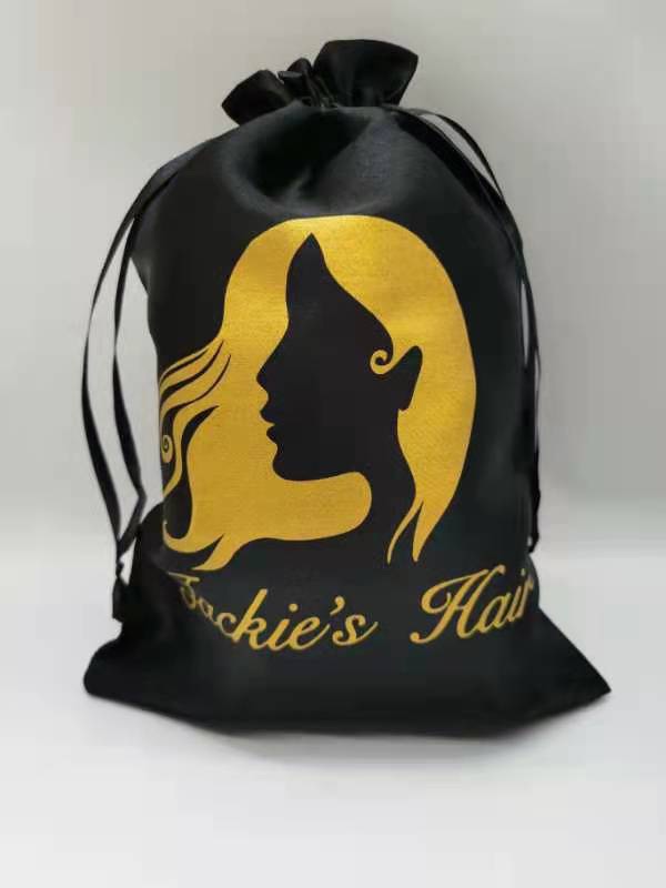 luxury  gift packaging silk drawstring bag for hair extensions,satin bags with 