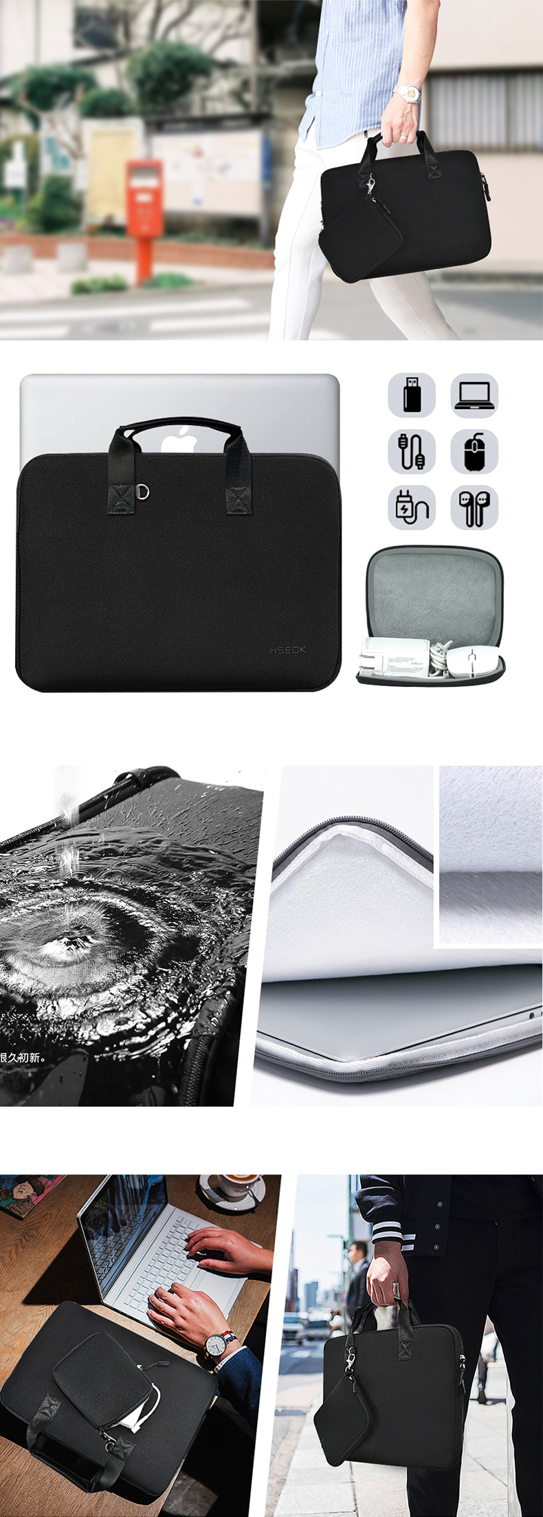 13 Inch Waterproof Neoprene Laptop Sleeve with Handle Business Commute Case for MacBook Air/Pro 13
