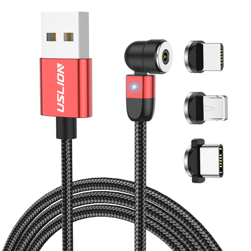 USLION 540 Degree Rotating USB Magnetic Cable Charger Mobile Phone 3 in 1 USB Cable Type C IOS Micro USB Charging Cable 