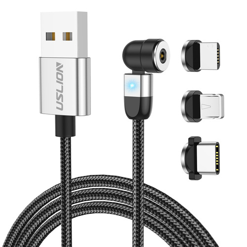 USLION 540 Degree Rotating USB Magnetic Cable Charger Mobile Phone 3 in 1 USB Cable Type C IOS Micro USB Charging Cable 