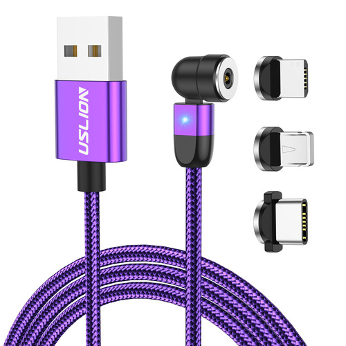 USLION 540 Degree Rotating USB Magnetic Cable Charger Mobile Phone 3 in 1 USB Cable Type C IOS Micro USB Charging Cable 