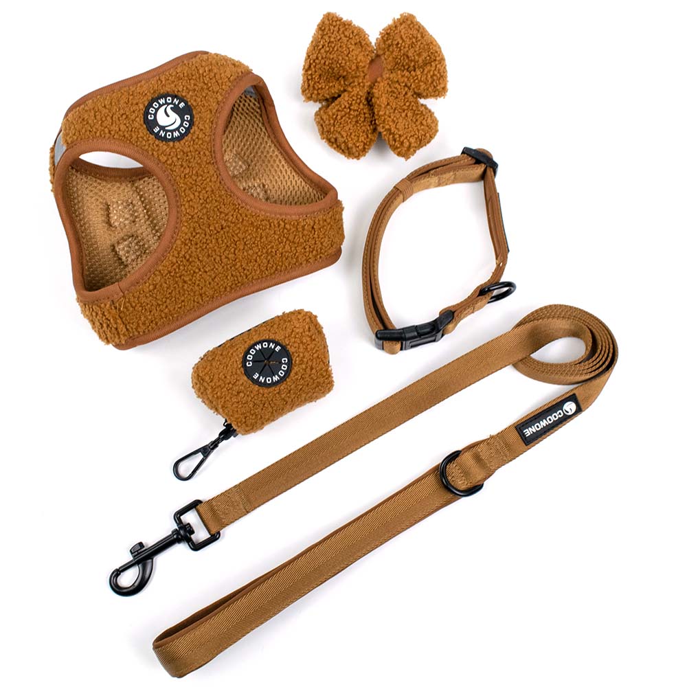 Popular  Design Dog Harness with Matching Dog Collar Leash Bow Tie and Bandana Set Adjustable Teddy Dog Harness