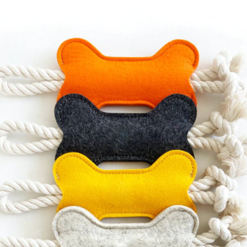 Interactive Felt Dog Bone Tug Toy Cute Rope Puppy Toy for Aggressive Chewers ( 4 Pieces )