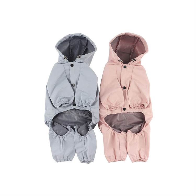 Waterproof Reflective Dog Raincoat Jumpsuit Drawstring Design, Four Legged Pet Rain Jacket with Hood