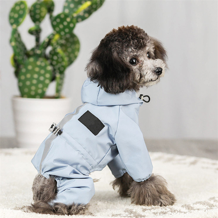 Waterproof Reflective Dog Raincoat Jumpsuit Drawstring Design, Four Legged Pet Rain Jacket with Hood