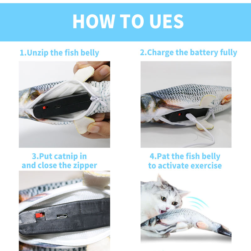 Best Usb Charging Plush Fish Toy Electric Simulation Fish Interactive Floppy Smart Pet Kicker Fish Toy For Cat